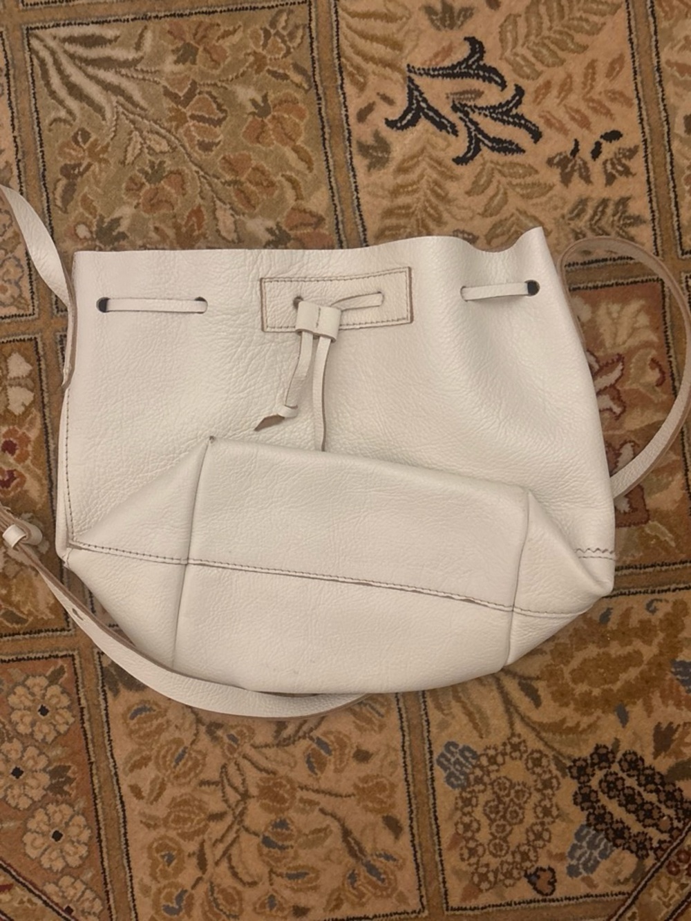 J Crew White Leather Drawstring Bucket Crossbody Bag